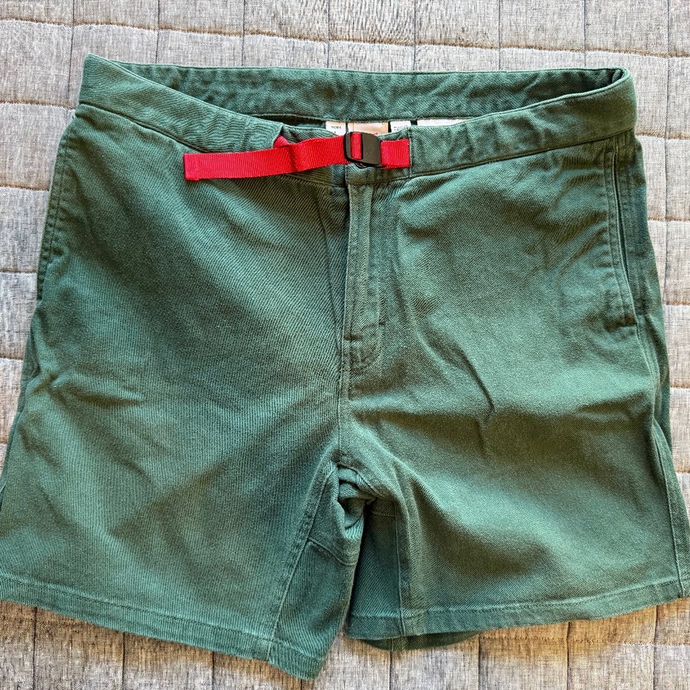 Topo Designs Belted Climb Shorts - Mens L - Green -  Waist Canvas Hiking